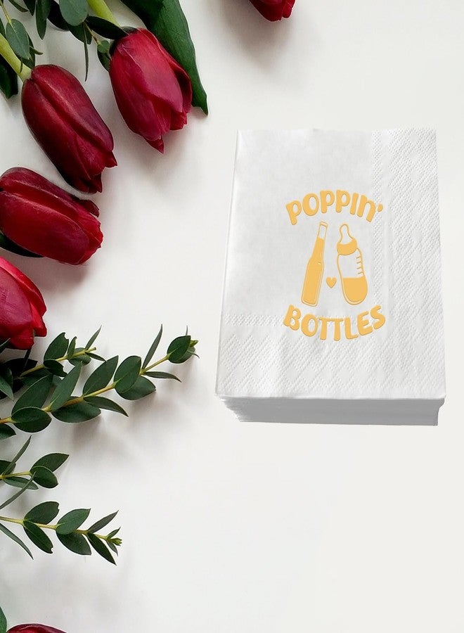 SWEETTALA Poppin' Bottles Paper Napkins 50 Pack White and Gold Cocktail Napkin for Baby Shower Gender Reveal Party Decorations 3-Ply - Image 4